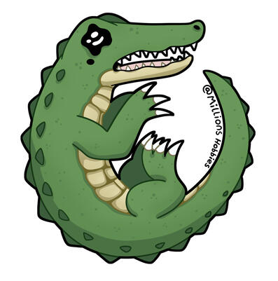 Original art of a crocodile crying.